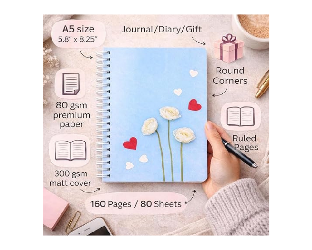 A5 Heart-Themed Spiral Notebook (Valentine Collection)