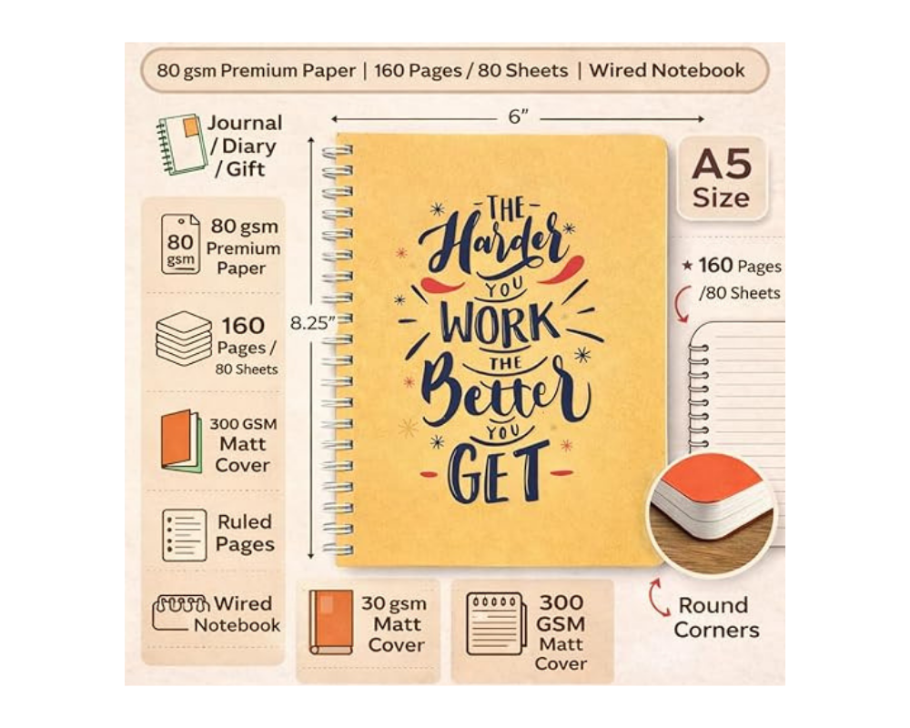 A5 Spiral Notebook (Harder you work the Better)