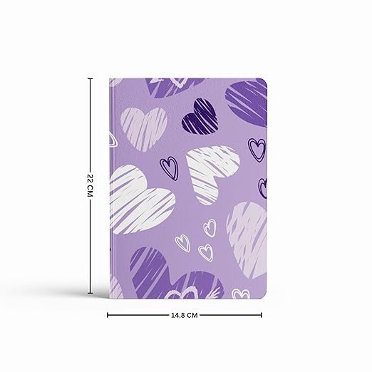 A5, Easy to Carry Plain & Ruled notebooks for Everyone Set of 4 (Purple Hearts Cover Design)