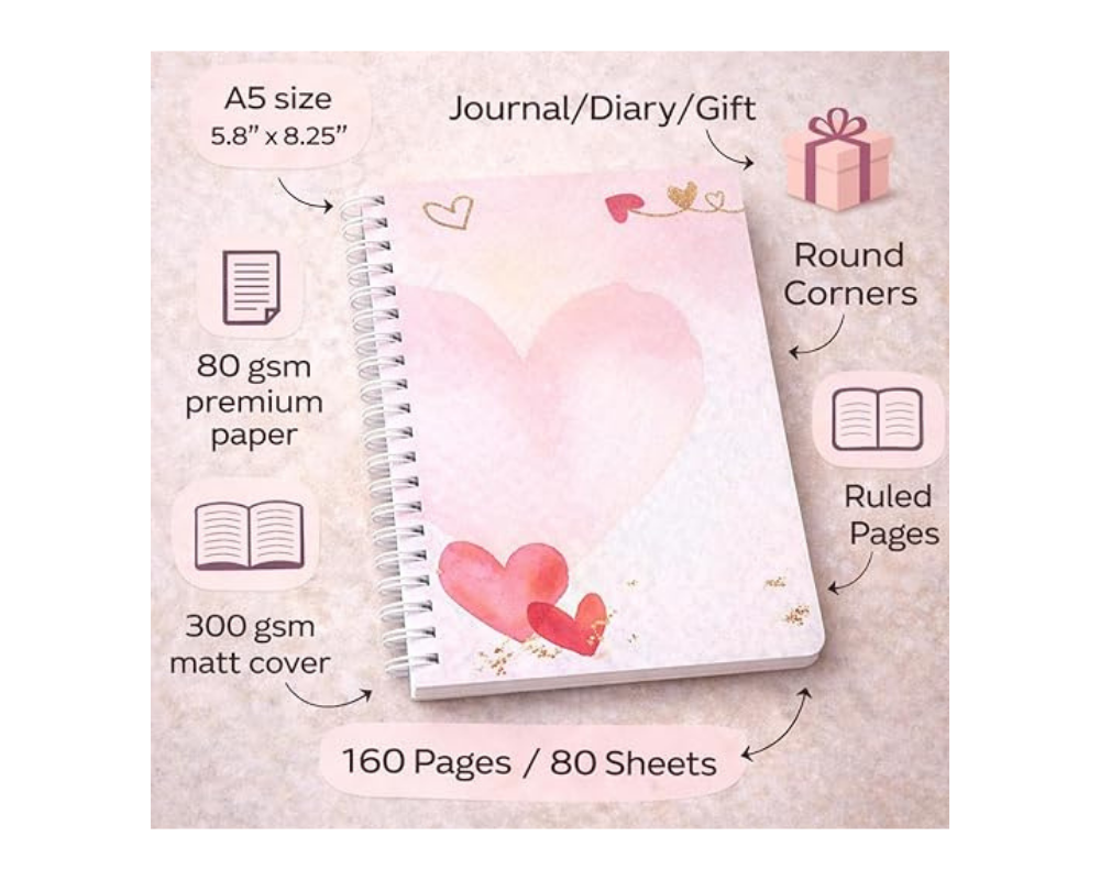 A5 Heart-Themed Spiral Notebook (Valentine Collection)