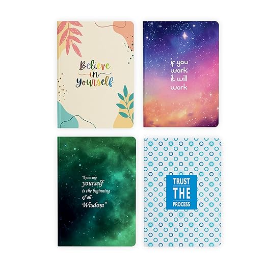 A5, Easy to Carry Plain & Ruled notebooks for Everyone Set of 4 (Motivational Cover Design)