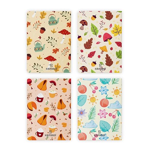 A5, Easy to Carry Plain & Ruled notebooks for Everyone Set of 4 (Cute Cover Design)