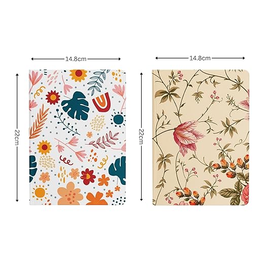 A5, Easy to Carry Plain & Ruled notebooks for Everyone Set of 4 (Floral Cover Design)