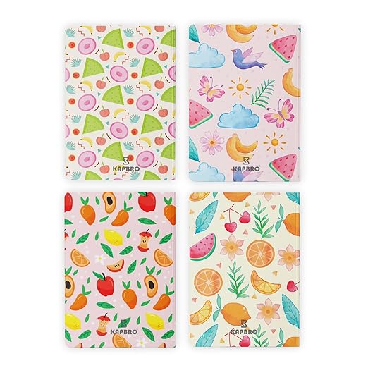 A5, Easy to Carry Plain & Ruled notebooks for Everyone Set of 4 (Fruit Cover Design)