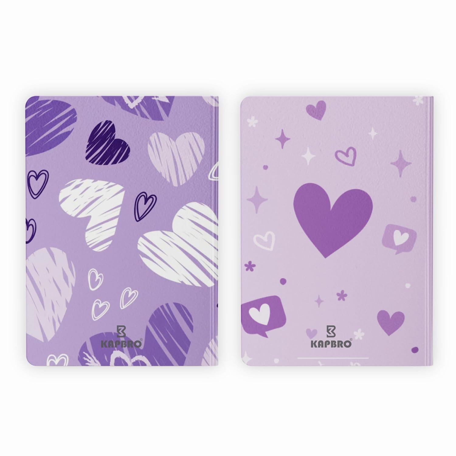 A5, Easy to Carry Plain & Ruled notebooks for Everyone Set of 4 (Purple Hearts Cover Design)