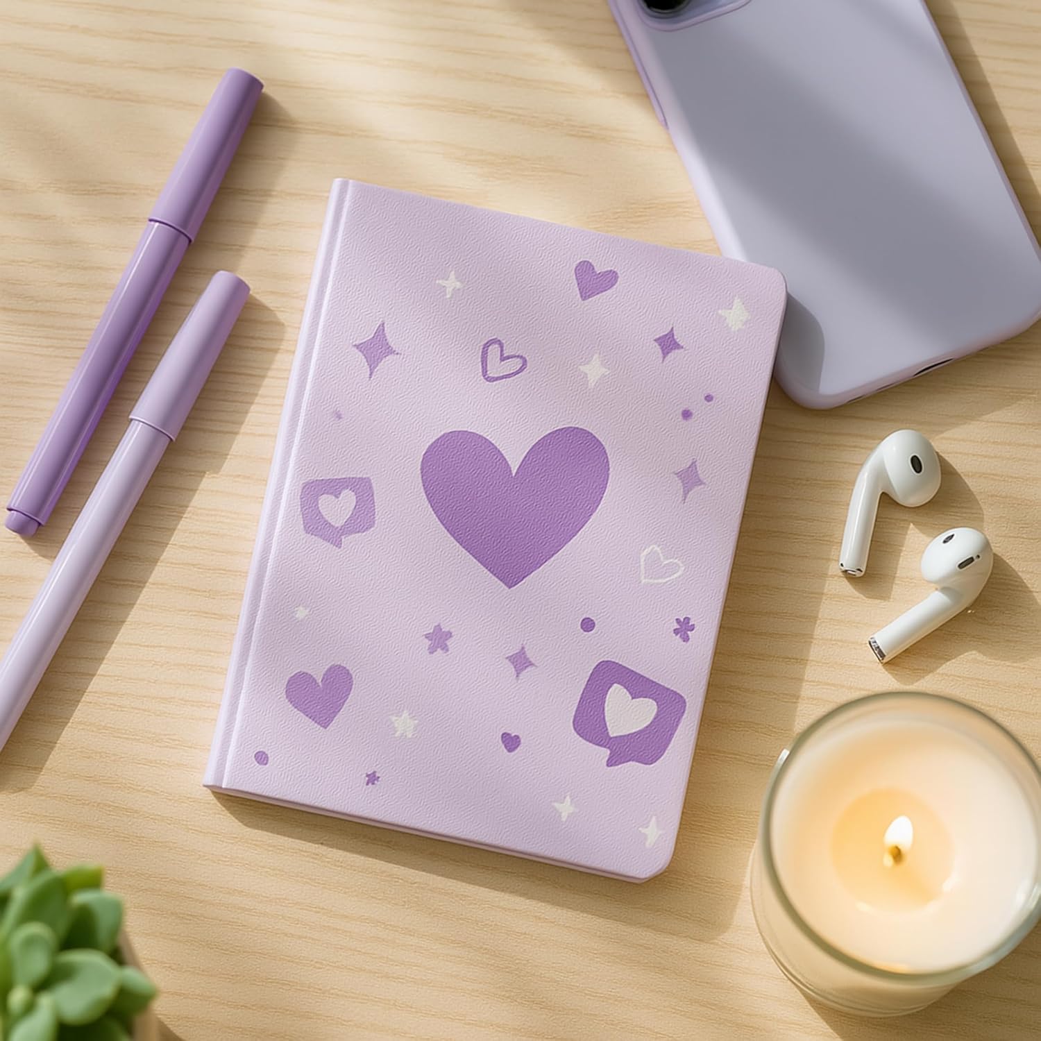 A5, Easy to Carry Plain & Ruled notebooks for Everyone Set of 4 (Purple Hearts Cover Design)