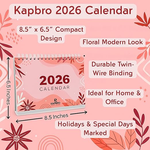 2026 Desk Calendar with Indian Holidays & Special Days